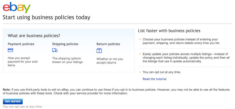 Opt in to eBay business policies